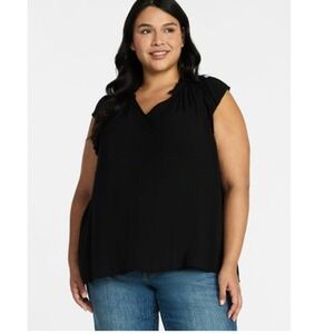 Terra & Sky Flutter Sleeve Blouse Black 3X‎ (24W–26W) NWT